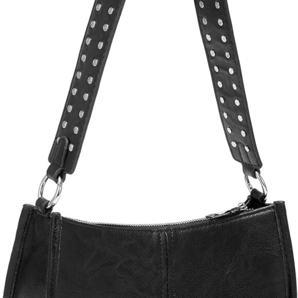Small Black Leather Crossbody Bag for Women Y2K Studded Trendy Mini Purse - Picture 9 of 9